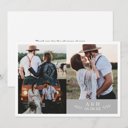 Rustieke foto collage bruiloft dank u kaart (Voorkant / Achterkant)