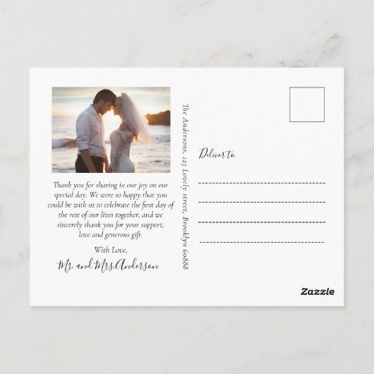 Rustieke foto collage krijtbord bruiloft dank u briefkaart (Achterkant)