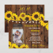 Rustieke foto dank je kaart trouw jar zonnebloemen (Voorkant / Achterkant)