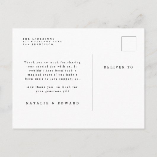 Rustieke foto dank je wel trouwdatum aankondiging (Achterkant)