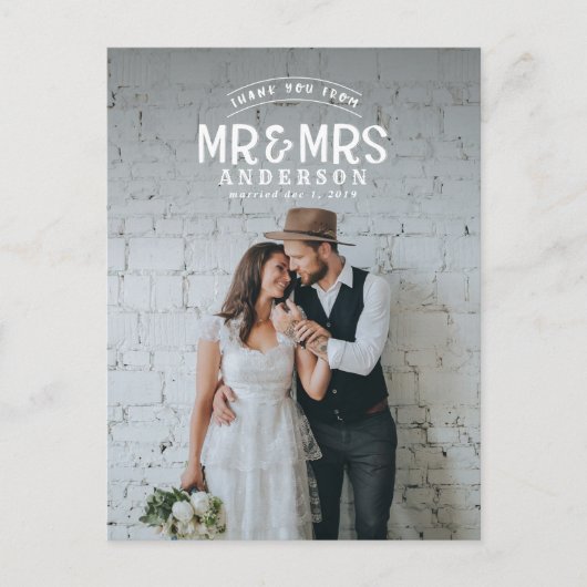 Rustieke foto dank je wel trouwkaart aankondigingskaart (Voorkant)