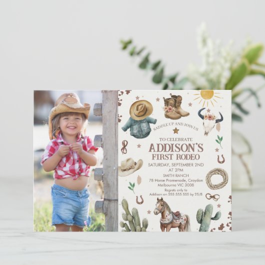 Rustieke foto Eerste Rodeo Wild West 1e verjaardag Kaart (Staand voorkant)