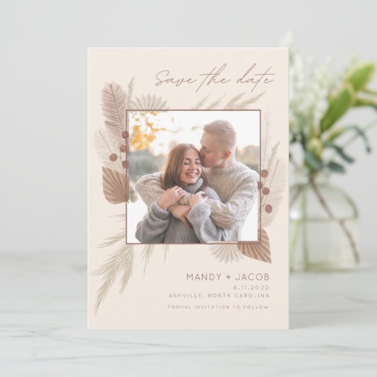 Rustieke foto herfst bruiloft save the date (Staand voorkant)