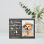 Rustieke foto hond getuige huisdier trouwring verl aankondigingskaart (Staand voorkant)