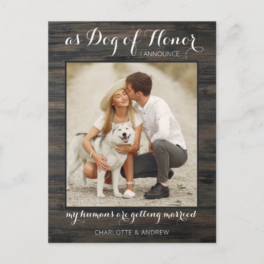 Rustieke foto Hond van Eer Huwelijksvoltrekking Tr Aankondigingskaart (Voorkant)