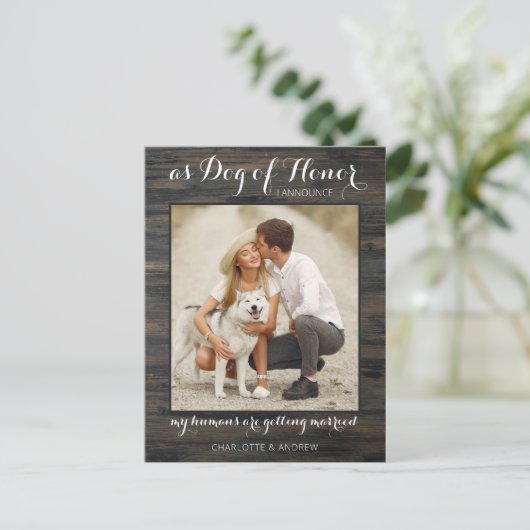 Rustieke foto Hond van Eer Huwelijksvoltrekking Tr Aankondigingskaart (Staand voorkant)