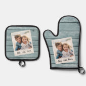 Rustieke foto Lijst Denim Shiplap Achtergrond Prin Ovenwant & Pannenlap Set (Voorkant)