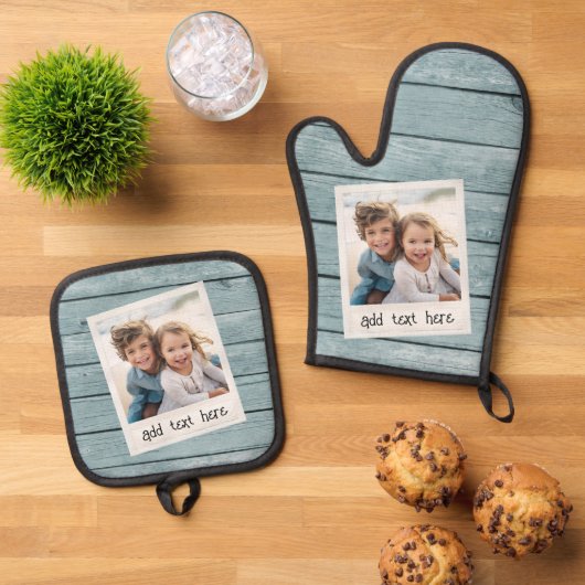 Rustieke foto Lijst Denim Shiplap Achtergrond Prin Ovenwant & Pannenlap Set (Top down)