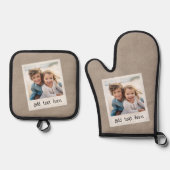 Rustieke foto Lijst getextureerde taupe print acht Ovenwant & Pannenlap Set (Voorkant)