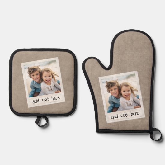 Rustieke foto Lijst getextureerde taupe print acht Ovenwant & Pannenlap Set (Voorkant)