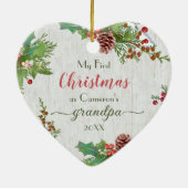 Rustieke Foto Milestone Nieuwe Opa 1e Kerstmis Keramisch Ornament (Achterkant)