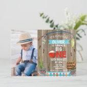 Rustieke foto O-Fish-Ally One Birthday Invitation Kaart (Staand voorkant)