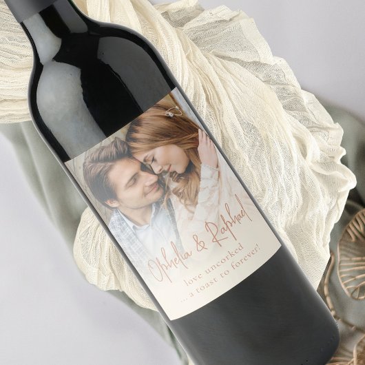Rustieke foto overlay crème Boho bruiloft Wijn Etiket