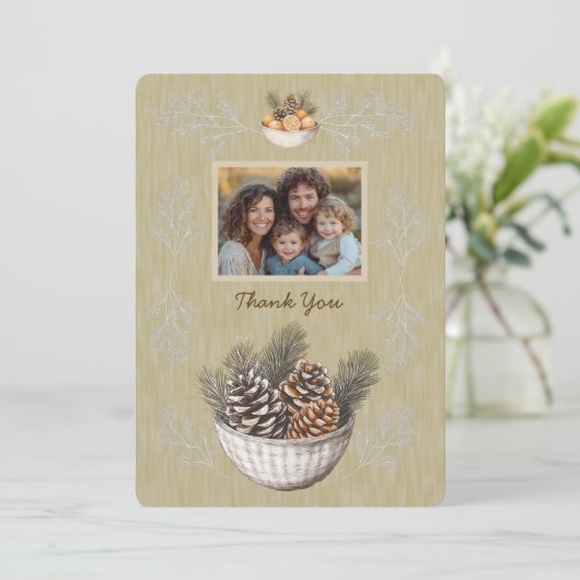 Rustieke Foto Pine Branches Flat Bedankt Card (Staand voorkant)