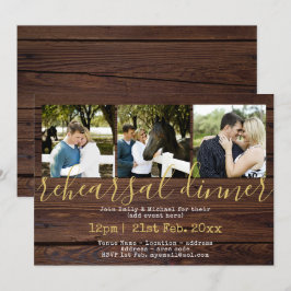 Rustieke FOTO repetitie diner uitnodigingen hout