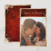 Rustieke foto rood goud plat bewaar de datum save the date (Voorkant / Achterkant)