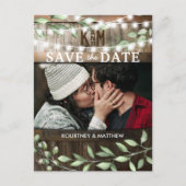 Rustieke foto save the date | groene bruiloft aankondigingskaart (Voorkant)