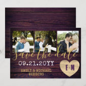 Rustieke FOTO Save The Date Paars Goud (Voorkant / Achterkant)