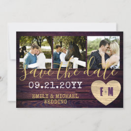 Rustieke FOTO Save The Date Paars Goud