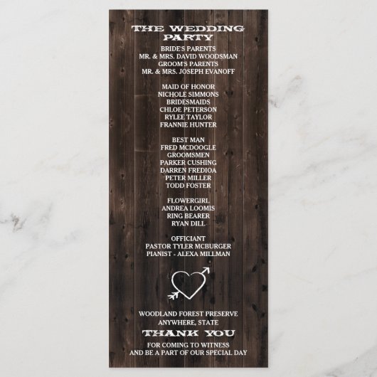 Rustieke foto Schuur Hout Mason Jar Trouwprogramma Programmakaart (Achterkant)