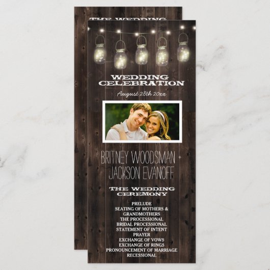 Rustieke foto Schuur Hout Mason Jar Trouwprogramma Programmakaart (Voorkant / Achterkant)