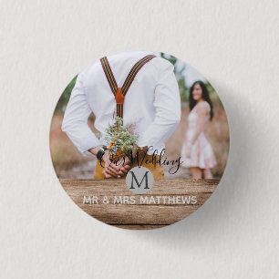 Rustieke Fotocollage Monogram NIEUWGETROUWDE HUWEL Ronde Button 3,2 Cm