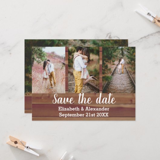 Rustieke Fotocollage Save The Date Kaart (Voorkant / Achterkant in situ)