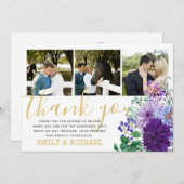 Rustieke FOTODANKKAARTEN Blauwe Bloemen Bedankkaart (Voorkant / Achterkant)