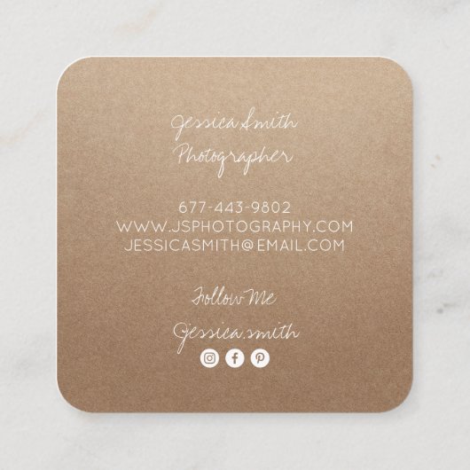 Rustieke fotograaf foto kraft papier textuur vierkante visitekaartje (Achterkant)