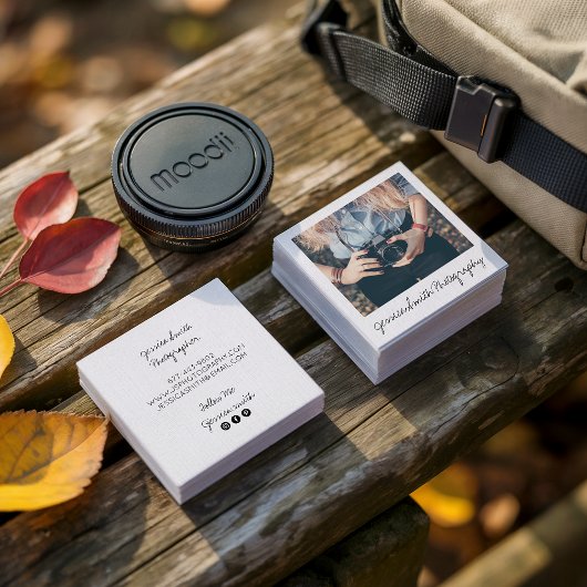 Rustieke fotograaf foto wit papier textuur vierkante visitekaartje