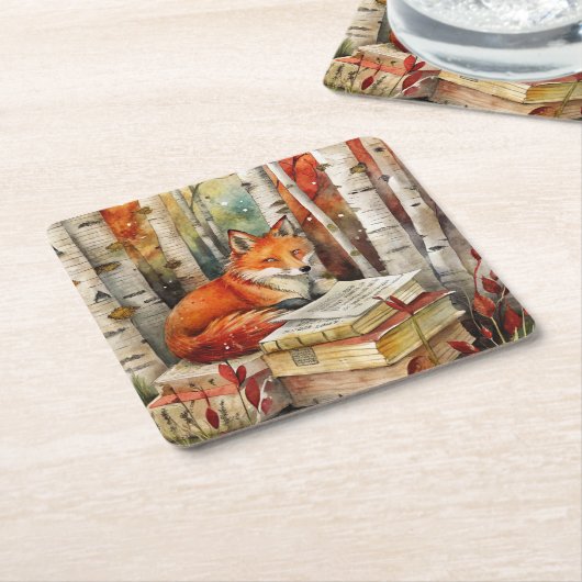 Rustieke  Fox Books Woodland Autumn Party Kartonnen Onderzetters (Schuin)