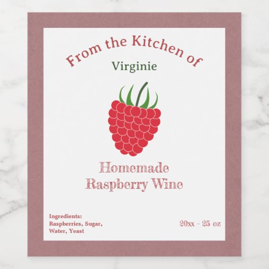 Rustieke Framboos Wijnfles Label Sticker (Enkel label)
