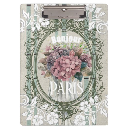 Rustieke Franse achtergrond Decor Bonjour Florale Klembord (Voorkant)