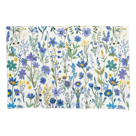 Rustieke Franse Blauwe Tuin Wildflowers Kussensloop (Voorkant)