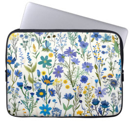 Rustieke Franse Blauwe Tuin Wildflowers Laptop Sleeve