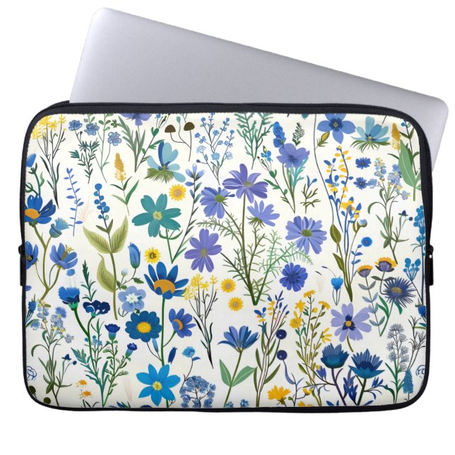 Rustieke Franse Blauwe Tuin Wildflowers Laptop Sleeve (Voorkant)