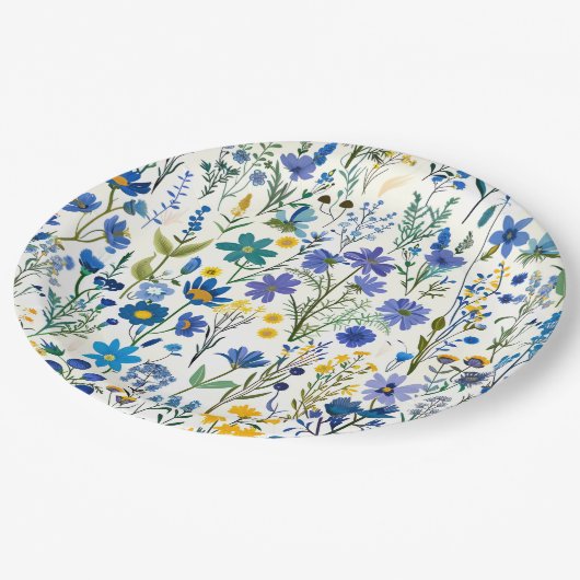 Rustieke Franse Blauwe Tuin Wildflowers Papieren Bordje (Gekanteld)