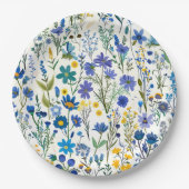 Rustieke Franse Blauwe Tuin Wildflowers Papieren Bordje (Voorkant)