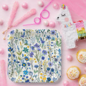 Rustieke Franse Blauwe Tuin Wildflowers Papieren Bordje (Feest)