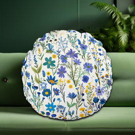 Rustieke Franse Blauwe Tuin Wildflowers Rond Kussen