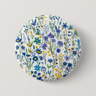 Rustieke Franse Blauwe Tuin Wildflowers Ronde Button 5,7 Cm