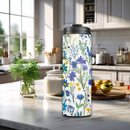 Rustieke Franse Blauwe Tuin Wildflowers Thermosbeker