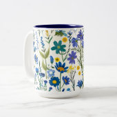 Rustieke Franse Blauwe Tuin Wildflowers Tweekleurige Koffiemok (Voorkant links)