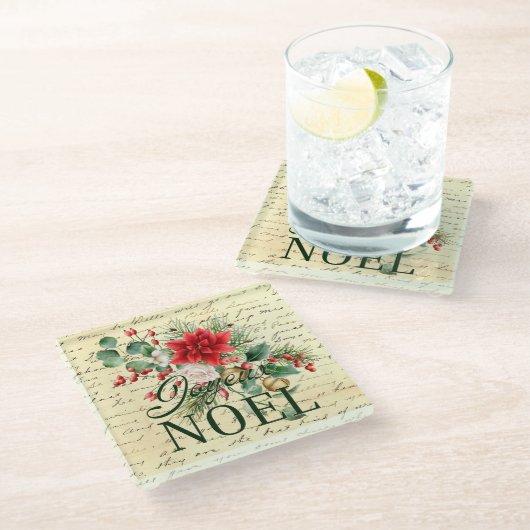  rustieke franse joyeux noel glazen onderzetter (Schuin)