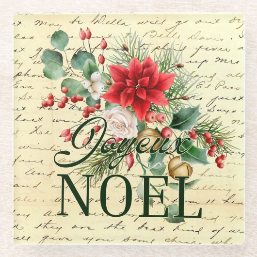 rustieke franse joyeux noel glazen onderzetter (Voorkant)