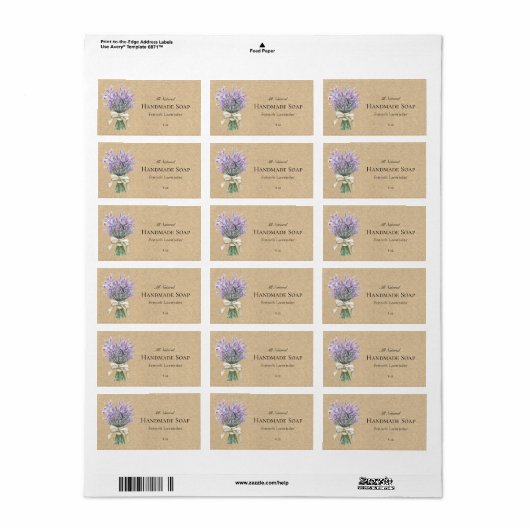Rustieke Franse Lavendel Zeep Bar Product Label (Full Sheet)