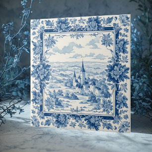 Rustieke Franse Toile De Jouy Vintage Textiel Bloe Tegeltje