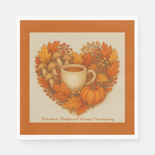 rustieke Friendsgiving cacao mok & Herfstbladeren Servet (Voorkant)