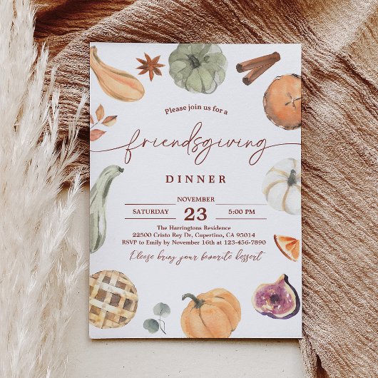 Rustieke Friendsgiving Thanksgiving Diner Uitnodig Kaart