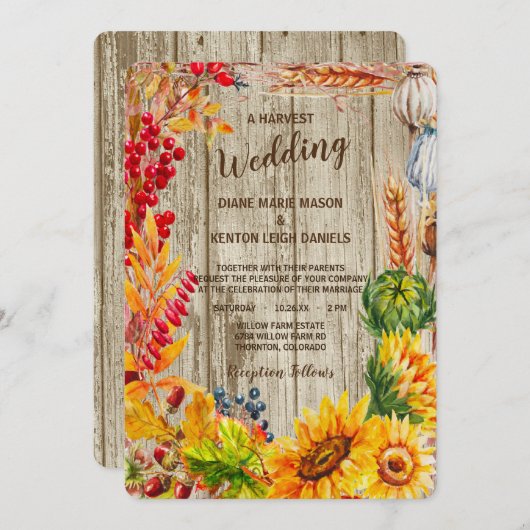 Rustieke Fruit en Bloem Oogst Bruiloft uitnodiging (Voorkant / Achterkant)